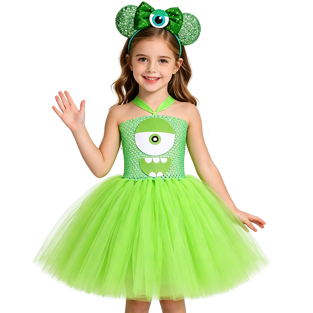 Toddler Girl Tulle Party Dress - Mike Wazowski Monsters Costume Girls Green