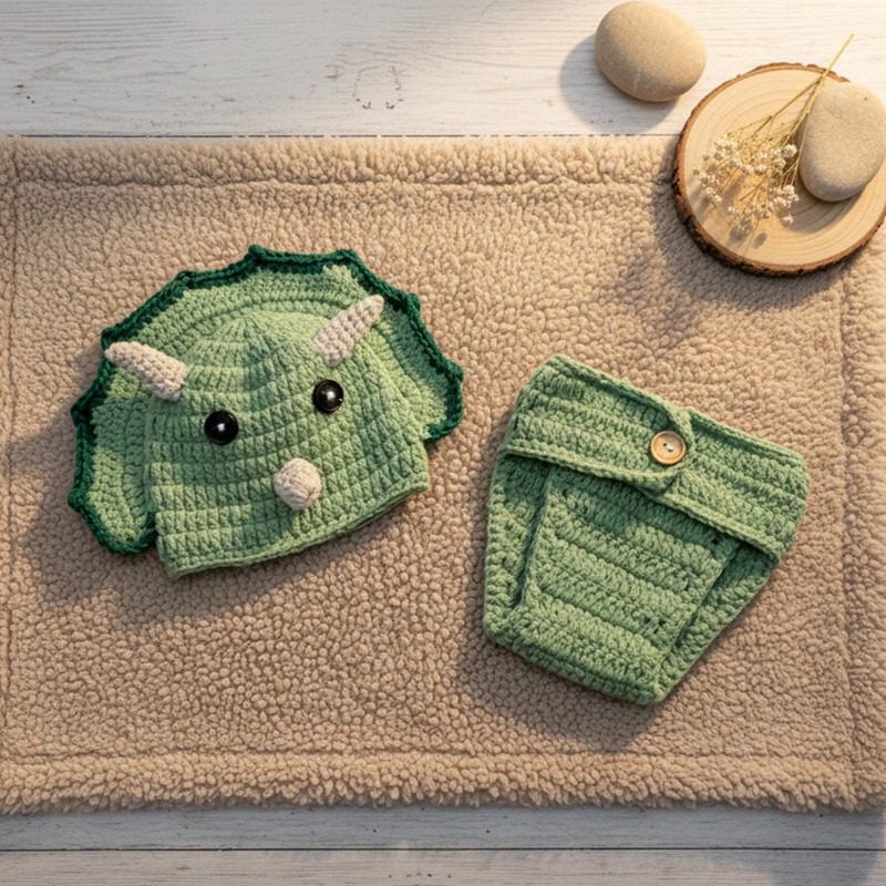 2pcs Crochet Dinosaur Newborn  - Infant Photography Props Outfit 评论和价格