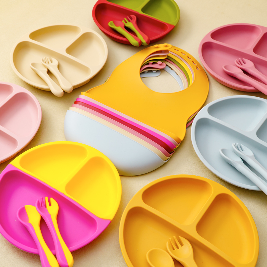 4PCS Baby Silicone Tableware S - Waterproof Baby Bibs Silicone 评论和价格