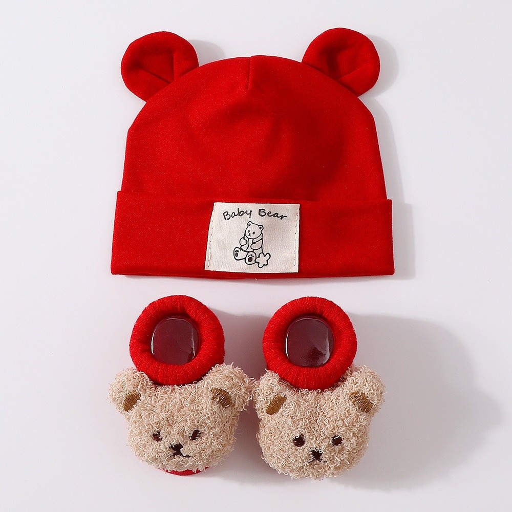 2Pcs/Set Cute Cotton Baby Hat  - Infant Beanie Hat With Ears 评论和价格
