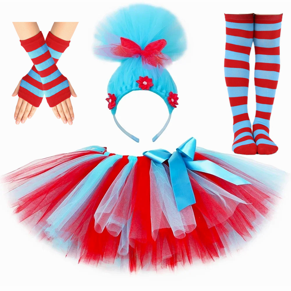 Red Blue Striped Thing Costume - Toddler Girl Tulle Party Dress 评论和价格